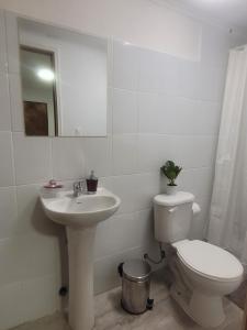 塔尔塔尔C&C TALTAL的白色的浴室设有卫生间和水槽。