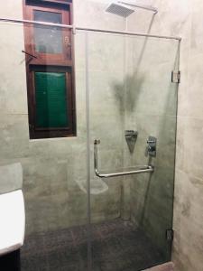 阿努拉德普勒Lolu Village Resort的浴室里设有玻璃门淋浴