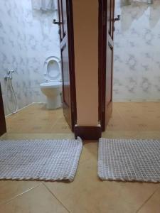 莫希Ellyz Home Stay的一间带卫生间的浴室和客房内的2个地毯。