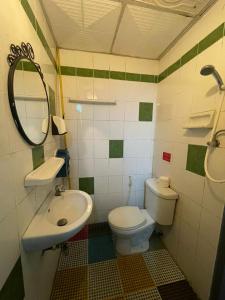万象Vientiane Star Hotel B的一间带水槽、卫生间和镜子的浴室