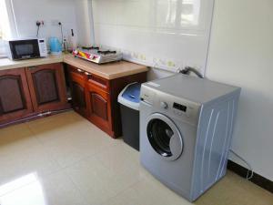 达累斯萨拉姆Deluxe Rooms in Shared Apartments的小厨房配有洗衣机。