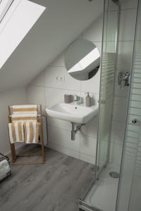 施韦因福特Stilvolles Apartment的一间带水槽和镜子的浴室