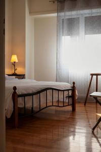 雅典Charming 1Bd apartment in Athens的一间卧室配有床和带窗帘的窗户