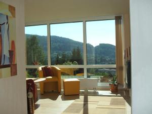 策拉-梅利斯保格布里克度假公寓的客厅设有大窗户和椅子
