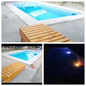 特尔马斯德里奥翁多Cabaña La Solanita的游泳池三张照片的拼合