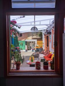 萨尔瓦多Nomads Hostel Multicultural & Coworking的从窗户可欣赏到客厅的景色