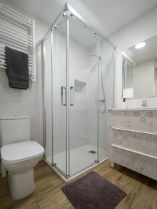 昆卡Los Carros的带淋浴、卫生间和盥洗盆的浴室