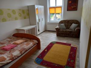 姆拉哥沃Twój Dom的一间卧室配有床、沙发和地毯。
