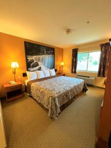 托皮卡托皮卡福贝斯着陆点速8酒店的一间卧室设有一张大床和一个窗户。