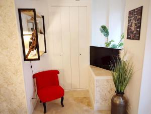 塞纳河畔诺让Cosy Claudel的客厅的红色椅子和镜子