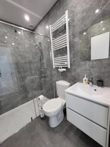 布鲁塞尔Private rooms - European Quarter的浴室配有卫生间、淋浴和盥洗盆。