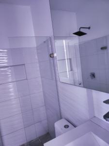 卡塔赫纳Apto 2Habs 2baños Hermosa vista的白色的浴室设有卫生间和镜子