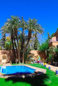马拉喀什16 Riads的庭院内棕榈树游泳池