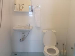 班佩幸福家园旅馆的白色的浴室设有卫生间和水槽。