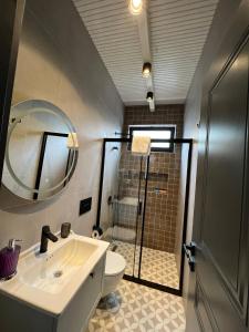 契拉勒Azur Hotel的浴室配有卫生间、盥洗盆和淋浴。