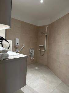 里尔Twenty Business Flats Lille - Bayard的带淋浴和盥洗盆的浴室