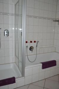 EmsbürenGästehaus am Aa Tal的带淋浴和浴缸的浴室