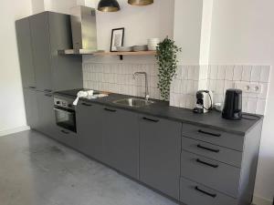 鹿特丹Stylish 2 Bedroom Serviced Apartment in Rotterdam的厨房配有水槽和炉灶