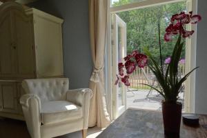 西姆斯科克B&B De BonAparte的客厅配有椅子和窗户