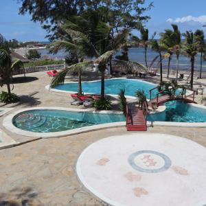 瓦塔穆莉莉帕尔姆度假酒店的棕榈树和海洋的度假游泳池