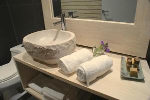 圣克鲁兹巴里卡旅馆 的一间带水槽和台面毛巾的浴室