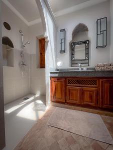 Oulad Mazoug迈丹艾尔艾尔莎旅馆的一间带水槽和淋浴的浴室