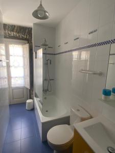 比利亚维西奥萨Apartamentos Hevia的浴室配有卫生间、淋浴和盥洗盆。