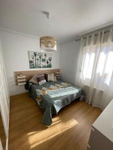 阿尔巴塞特Precioso alojamiento céntrico con garaje, terraza y aire acondicionado的卧室中间设有一张床