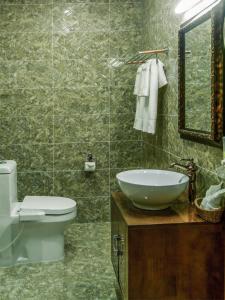 Darhan布黛酒店的一间带水槽、卫生间和镜子的浴室