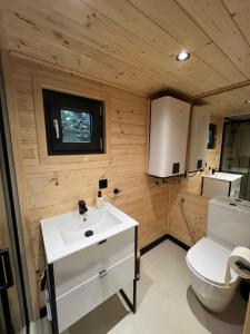 TokarniaW Sosnach的浴室配有白色水槽和卫生间。