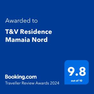 北马马亚-讷沃达里T&V Residence Mamaia Nord的电视的屏幕截图,抗御力的麦纳麦或文字