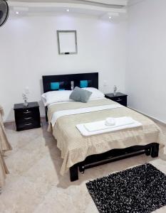 布卡拉曼加Hermosa casa en Bucaramanga的一间卧室配有一张带2个床头柜的大床