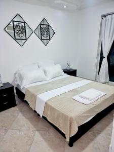 布卡拉曼加Hermosa casa en Bucaramanga的一间卧室配有一张床,上面有两条毛巾