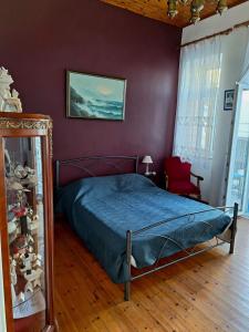 提诺斯Gyzi 's house的一间卧室配有一张床和紫色的墙壁