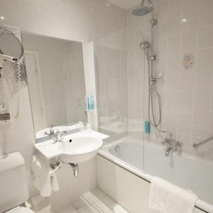 布永瑞拉斯拿破仑III酒店的浴室配有水槽、淋浴和浴缸。