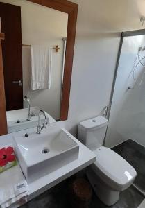 TaipuD'Ajuda Flat Taipu Bangalôs的一间带水槽、卫生间和镜子的浴室