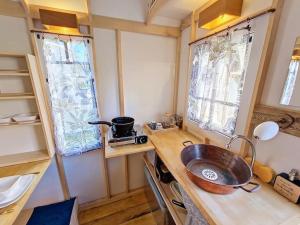 尼姆Cosy Tiny centre-ville de Nîmes的一个小房子里一个带水槽的厨房
