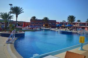 马萨阿拉姆MG Alexander The Great Hotel的棕榈树度假村内的大型游泳池