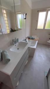帕拉迪索Casa al Sole的浴室配有大型白色水槽和浴缸。