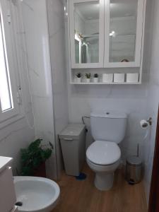 普拉多德尔雷Aires de Grazalema的一间带卫生间、水槽和镜子的浴室