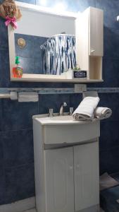 蒙特格兰德Monte Grande Centrico的浴室设有白色水槽和蓝色的墙壁