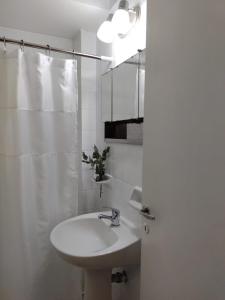 科尔多瓦Depa 900 cómodo remodelado centro cerca de todo的白色的浴室设有水槽和淋浴。