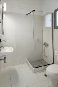 LilikásVIRI VIRI APARTMENTS的带淋浴、卫生间和盥洗盆的浴室
