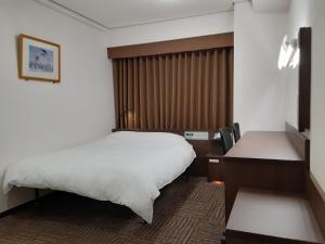 松江市Hotel Alpha-One Matsue的配有一张床和一张书桌的酒店客房