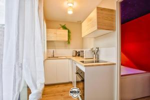 凯恩Casa Amour — Balneo, cosy & relaxation的一间带水槽和微波炉的小厨房