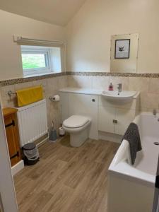 LongnorIvy House Farm, Near Longnor的浴室配有卫生间、盥洗盆和浴缸。