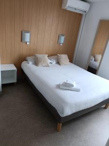热尔扎克莱蒙费朗哲泽法斯特酒店的一张大白床,位于带两盏灯的房间