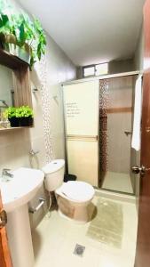 蒙波斯Cómodo Apartamento céntrico 2 Habitaciones的浴室配有卫生间、淋浴和盥洗盆。