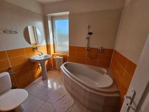 洛乌尼联合酒店的带浴缸和盥洗盆的浴室