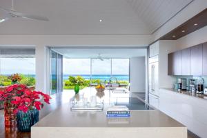 普罗维登西亚莱斯岛Breathtaking Oceanfront Villa with Views and Private Pool的享有海景的开放式厨房